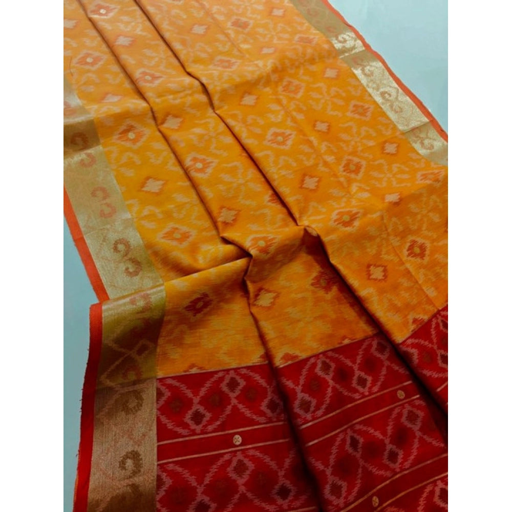 Women's Raw Silk Ikkat Saree With Unstitched Blouse 5.5Mtr (Mustard) - VANSHELLE