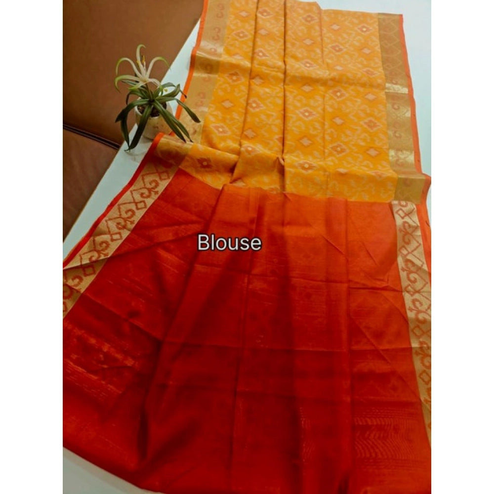 Women's Raw Silk Ikkat Saree With Unstitched Blouse 5.5Mtr (Mustard) - VANSHELLE