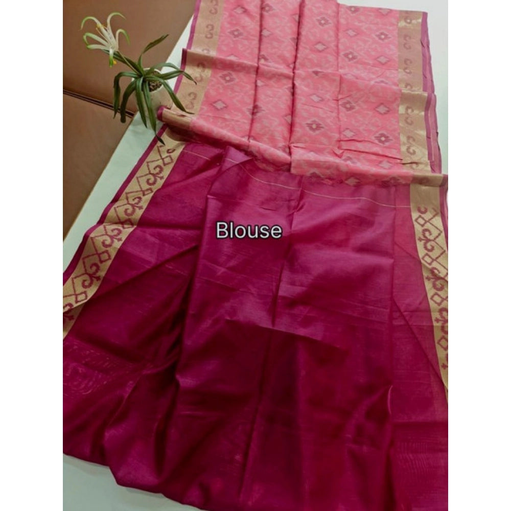 Women's Raw Silk Ikkat Saree With Unstitched Blouse 5.5Mtr (Pink) - VANSHELLE