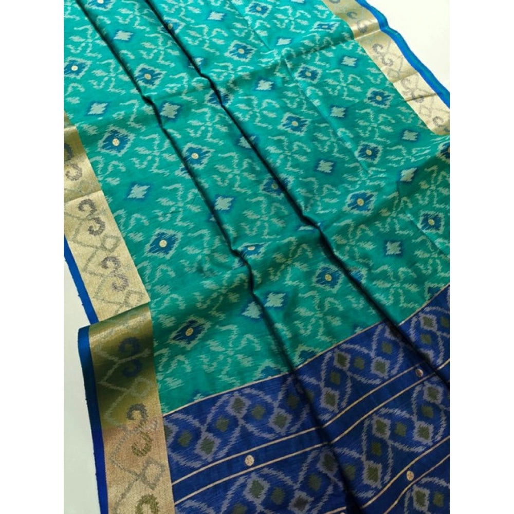 Women's Raw Silk Ikkat Saree With Unstitched Blouse 5.5Mtr (Sky Blue) - VANSHELLE
