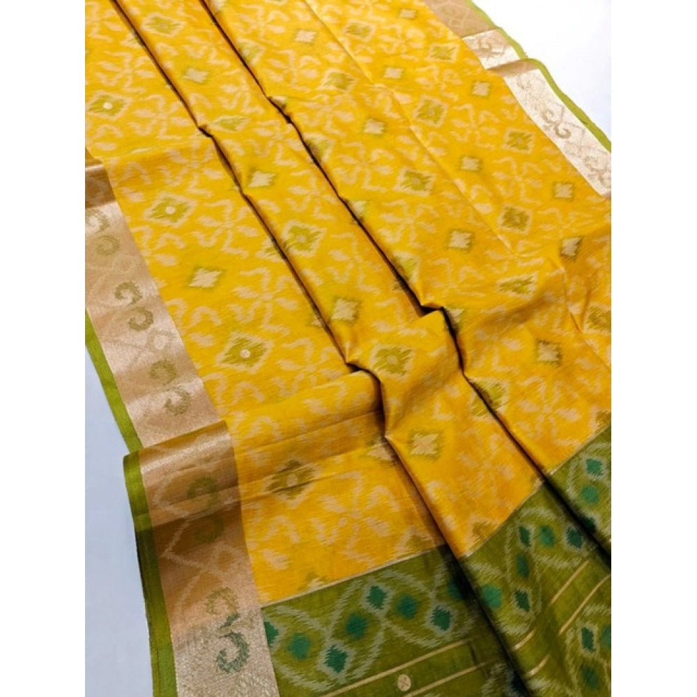 Women's Raw Silk Ikkat Saree With Unstitched Blouse 5.5Mtr (Yellow) - VANSHELLE