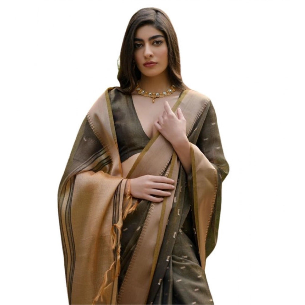 Women's Silk_Blend Butti Pattern Saree With Unstitched Blouse 5.5Mtr (Coffee) - VANSHELLE