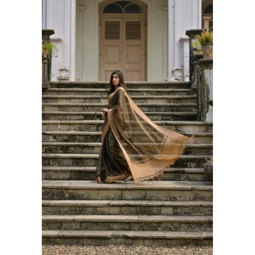 Women's Silk_Blend Butti Pattern Saree With Unstitched Blouse 5.5Mtr (Coffee) - VANSHELLE