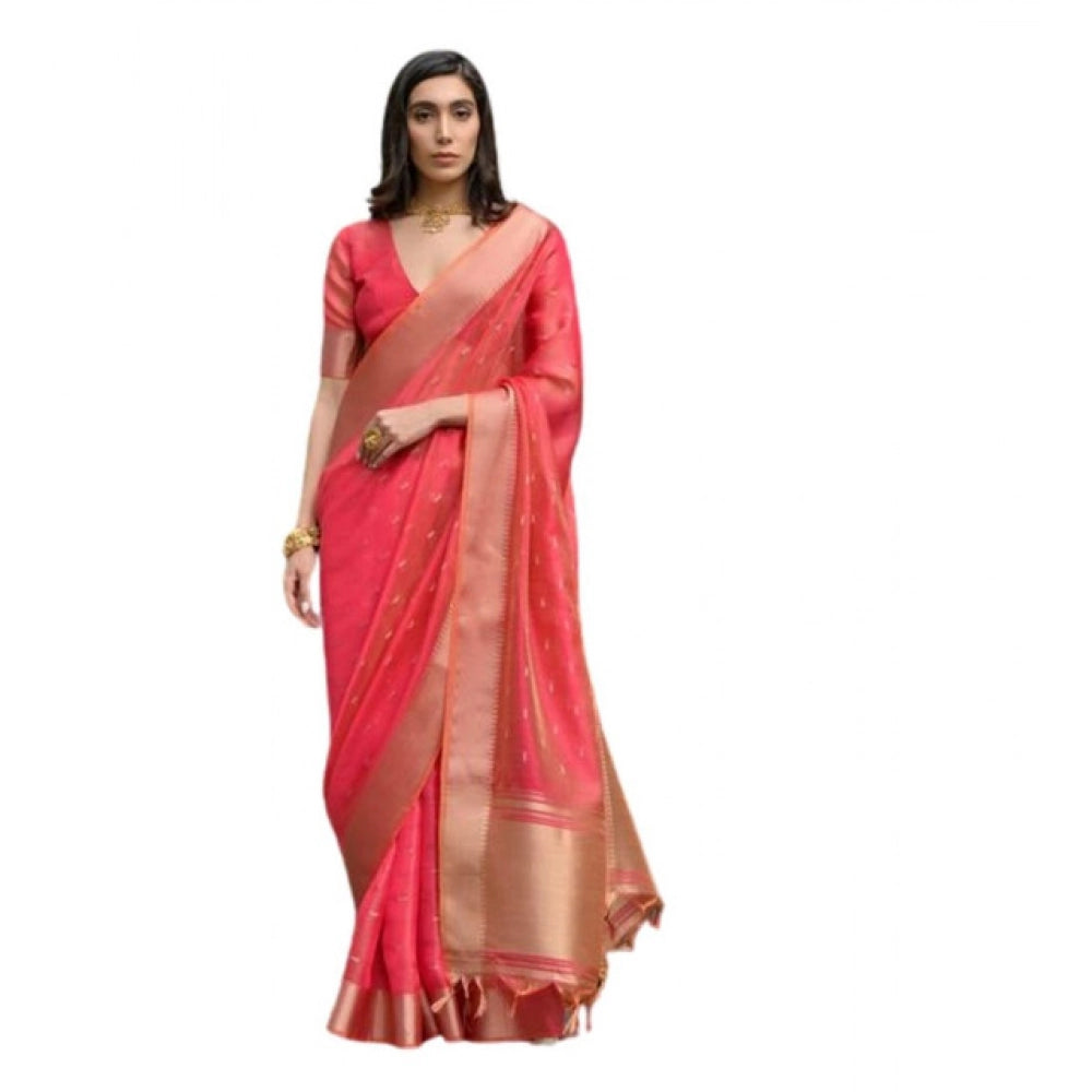 Women's Silk_Blend Butti Pattern Saree With Unstitched Blouse 5.5Mtr (Pink) - VANSHELLE