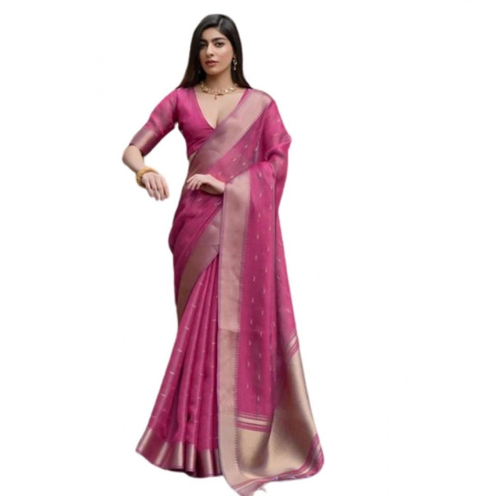 Women's Silk_Blend Butti Pattern Saree With Unstitched Blouse 5.5Mtr (Pink) - VANSHELLE
