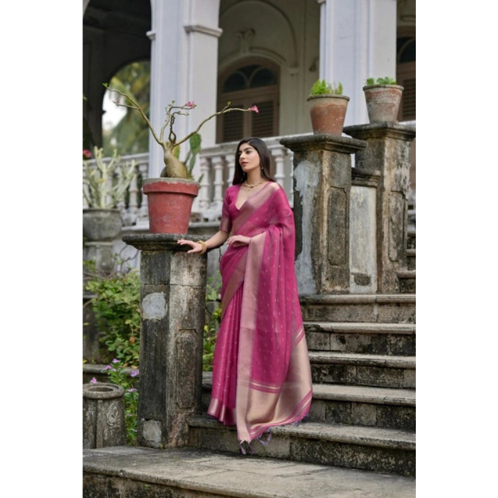 Women's Silk_Blend Butti Pattern Saree With Unstitched Blouse 5.5Mtr (Pink) - VANSHELLE