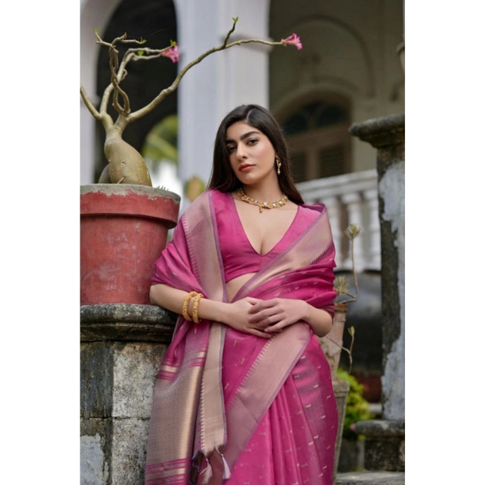Women's Silk_Blend Butti Pattern Saree With Unstitched Blouse 5.5Mtr (Pink) - VANSHELLE