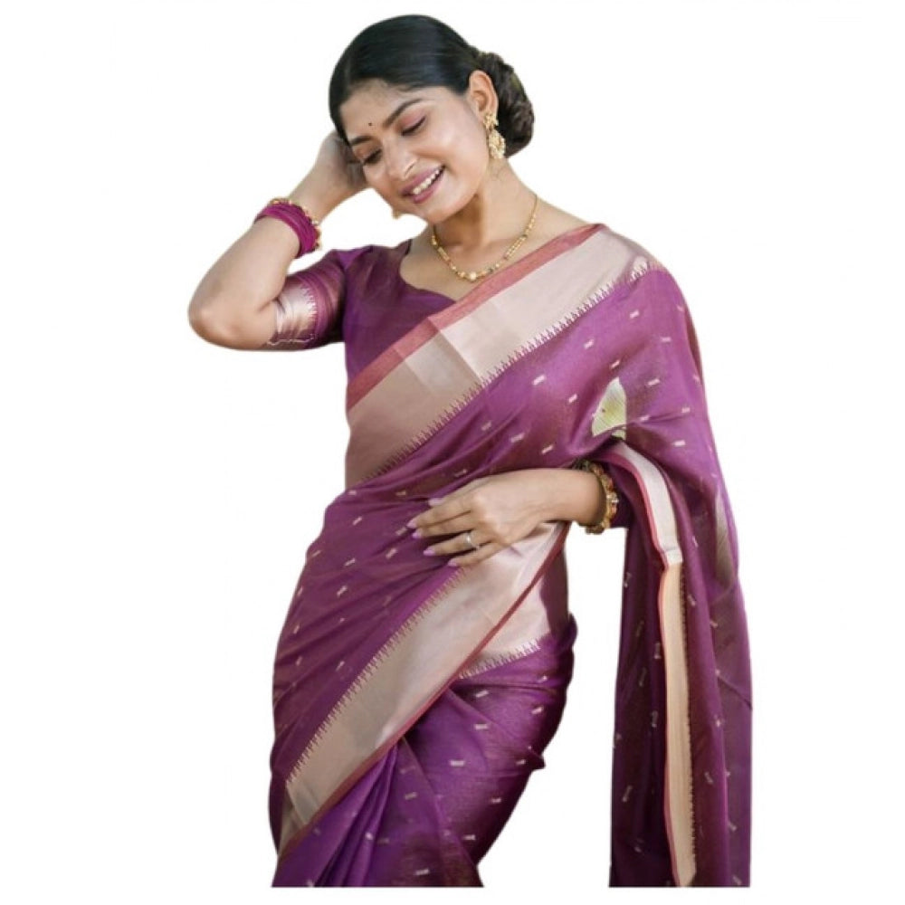 Women's Silk_Blend Butti Pattern Saree With Unstitched Blouse 5.5Mtr (Purple) - VANSHELLE