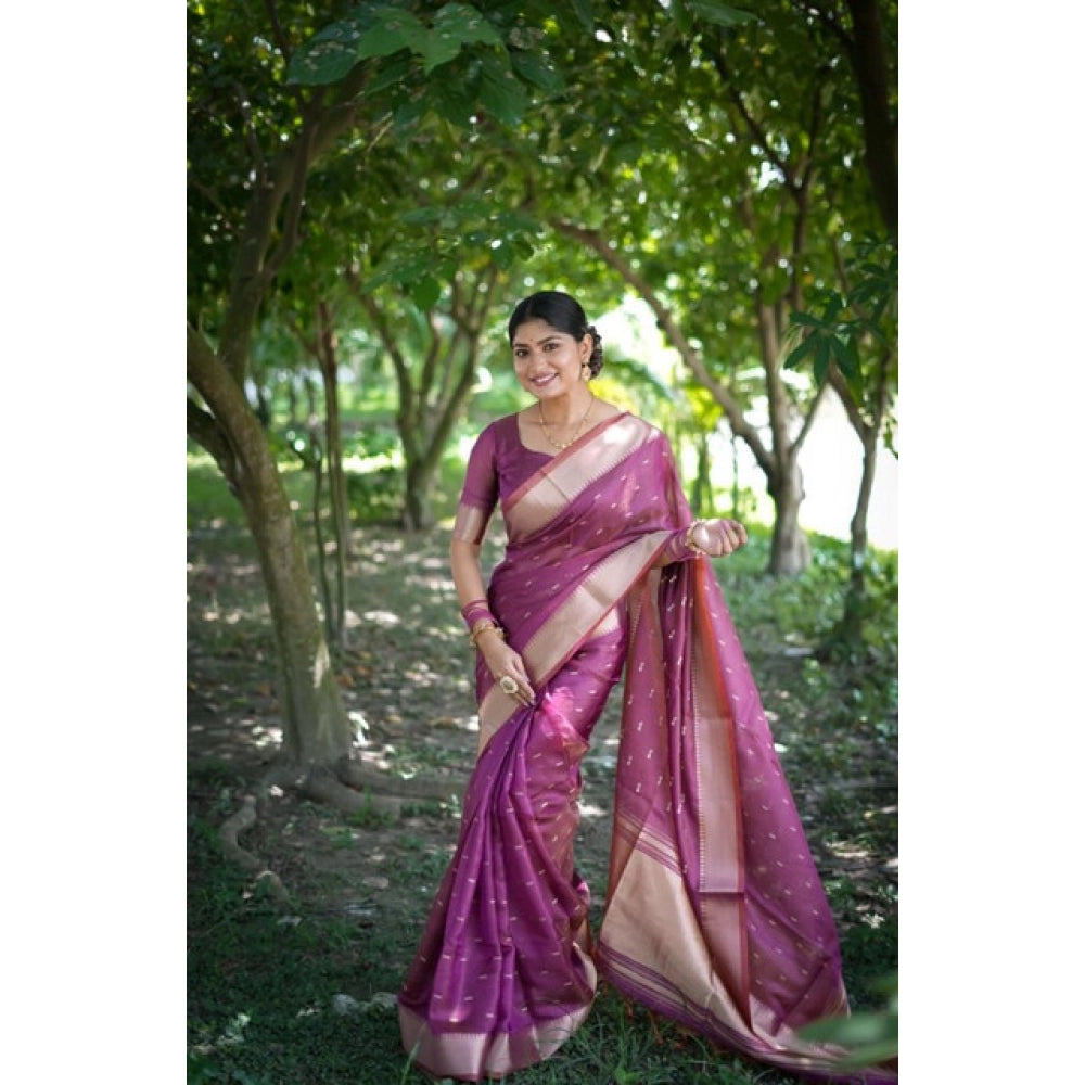 Women's Silk_Blend Butti Pattern Saree With Unstitched Blouse 5.5Mtr (Purple) - VANSHELLE