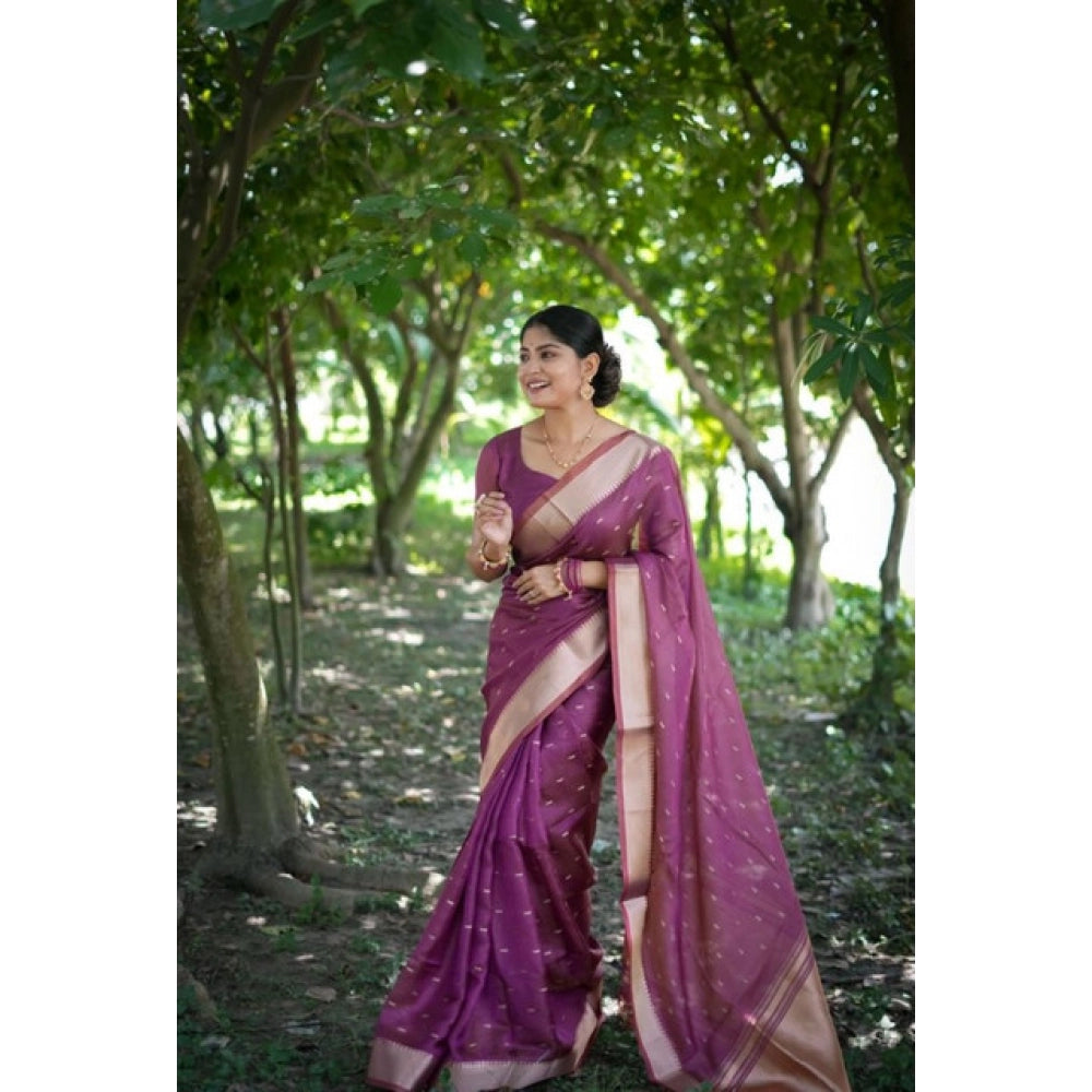 Women's Silk_Blend Butti Pattern Saree With Unstitched Blouse 5.5Mtr (Purple) - VANSHELLE