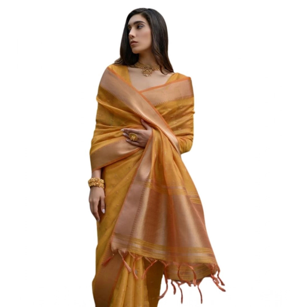 Women's Silk_Blend Butti Pattern Saree With Unstitched Blouse 5.5Mtr (Mustard) - VANSHELLE