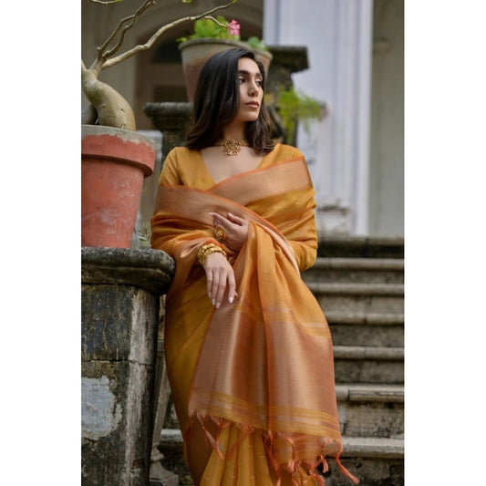 Women's Silk_Blend Butti Pattern Saree With Unstitched Blouse 5.5Mtr (Mustard) - VANSHELLE