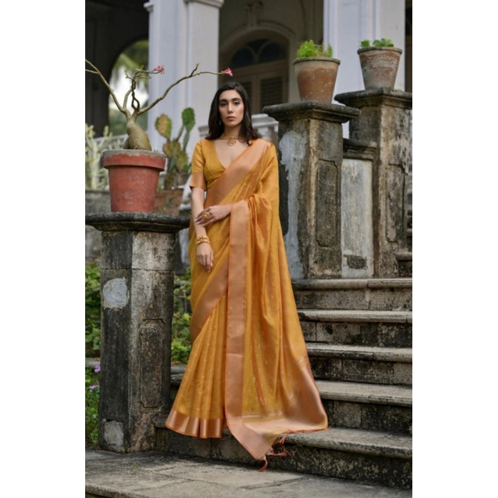 Women's Silk_Blend Butti Pattern Saree With Unstitched Blouse 5.5Mtr (Mustard) - VANSHELLE
