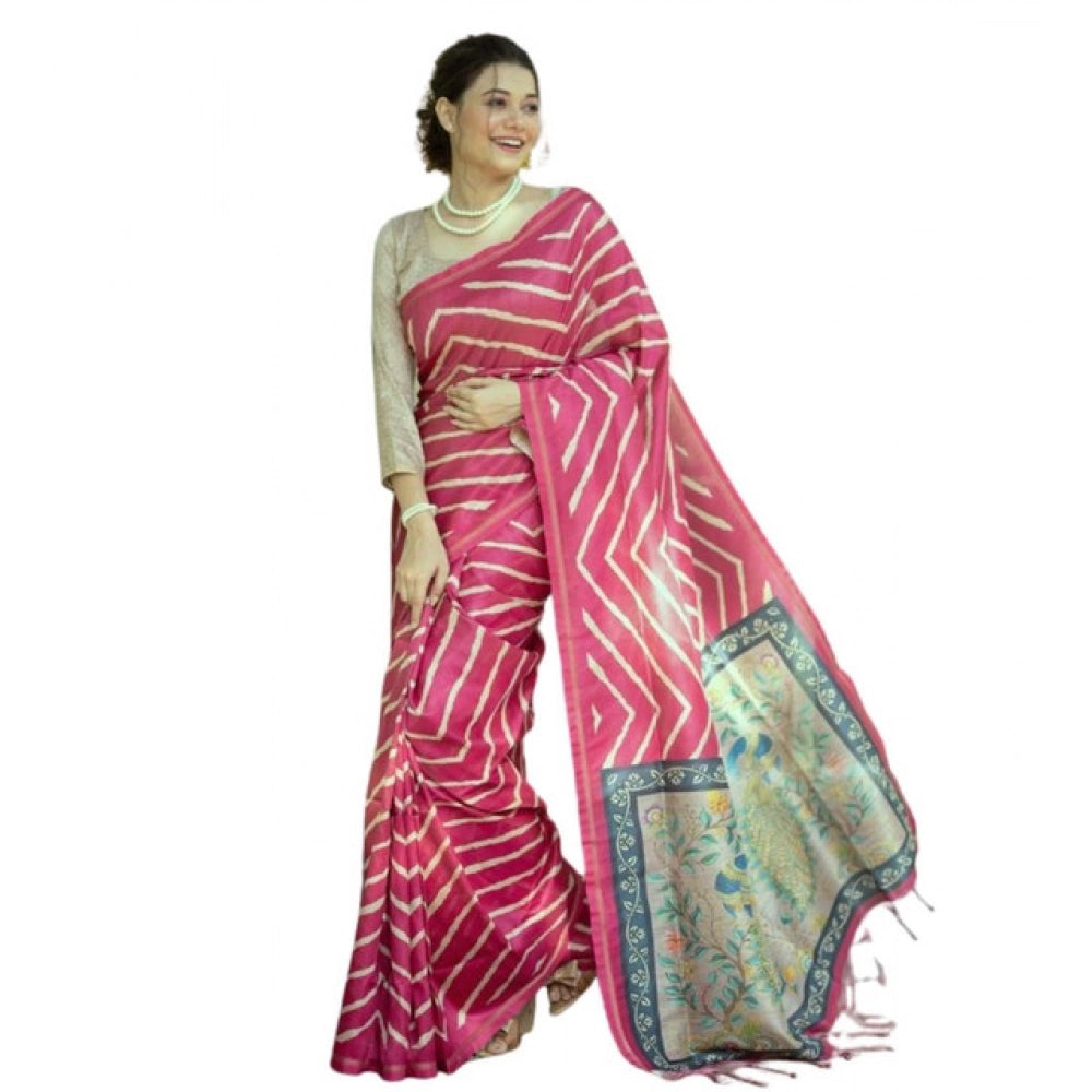 Women's Faux_Tussar_Silk Geometric_Print Saree With Unstitched Blouse 5.5Mtr (Light_Pink) - VANSHELLE