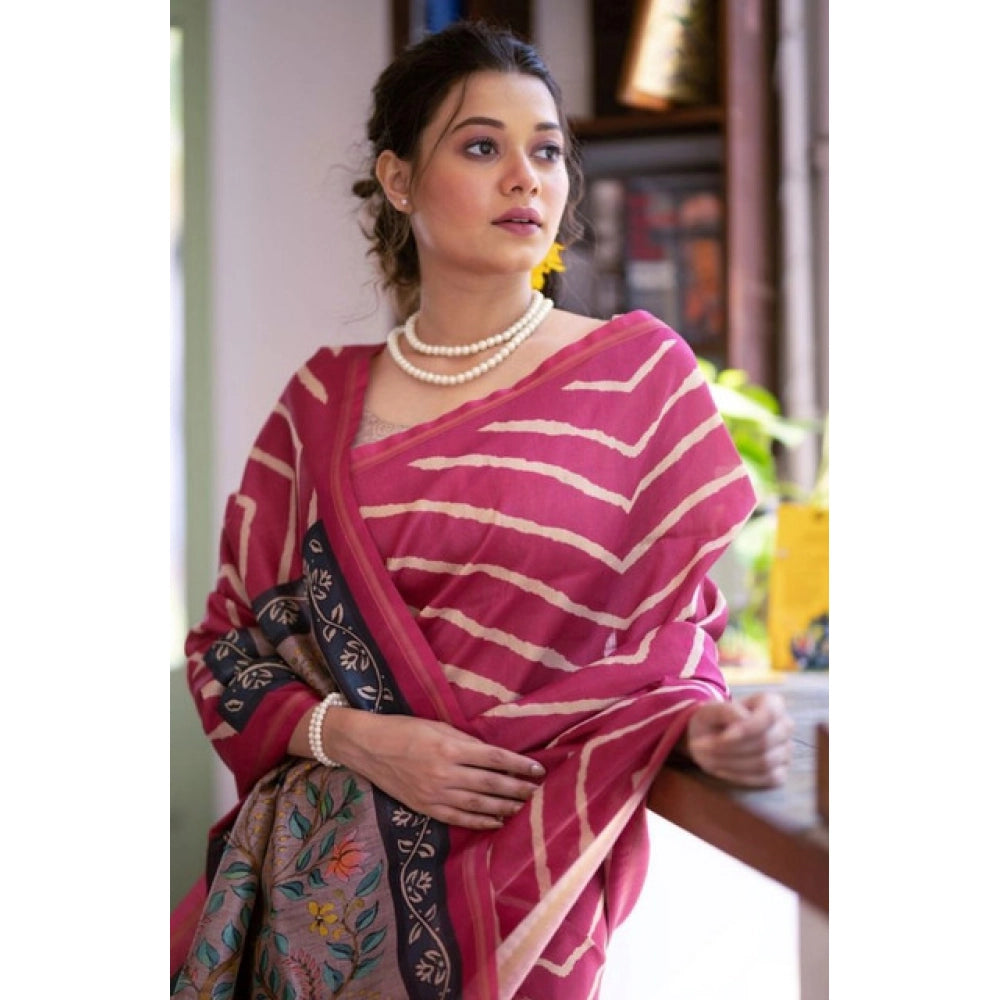 Women's Faux_Tussar_Silk Geometric_Print Saree With Unstitched Blouse 5.5Mtr (Light_Pink) - VANSHELLE