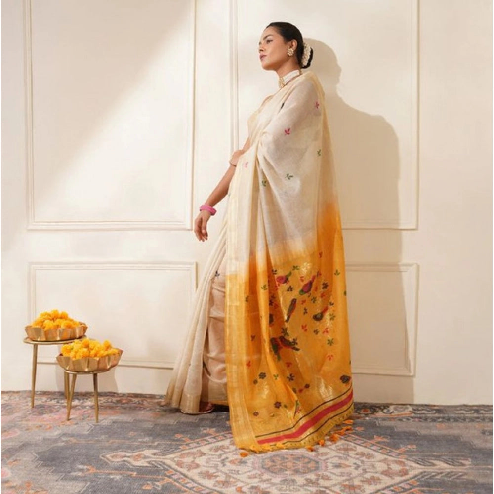 Women's Blended_Cotton Woven_Motifs Saree With Unstitched Blouse 5.5Mtr (Mustard) - VANSHELLE