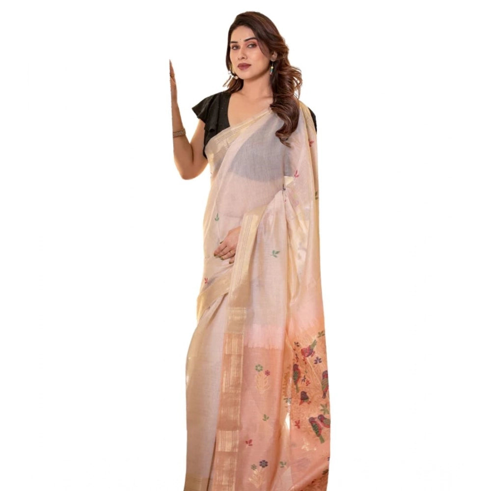 Women's Blended_Cotton Woven_Motifs Saree With Unstitched Blouse 5.5Mtr (Peach) - VANSHELLE