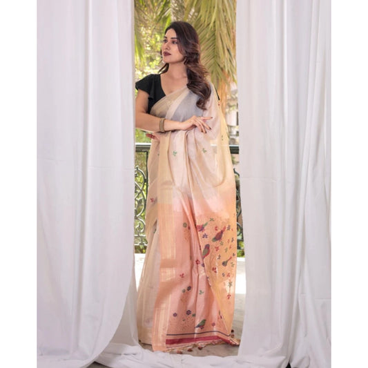 Women's Blended_Cotton Woven_Motifs Saree With Unstitched Blouse 5.5Mtr (Peach) - VANSHELLE