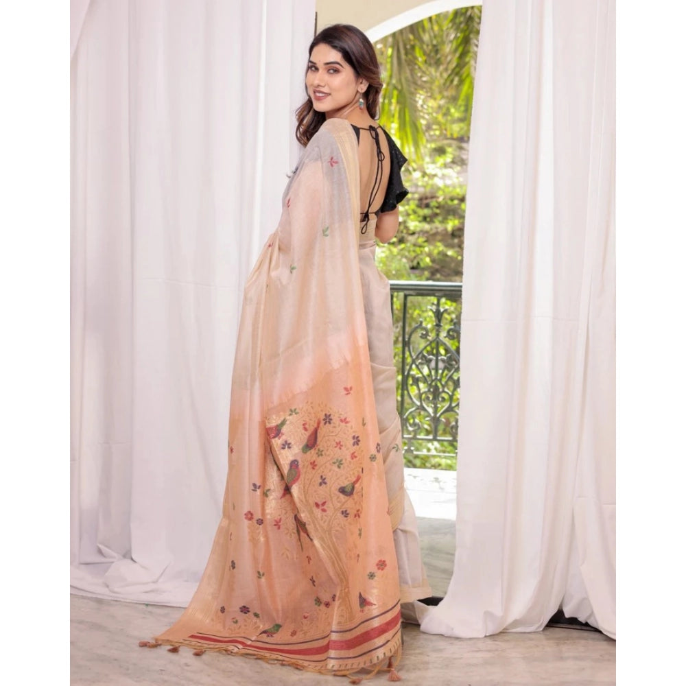 Women's Blended_Cotton Woven_Motifs Saree With Unstitched Blouse 5.5Mtr (Peach) - VANSHELLE