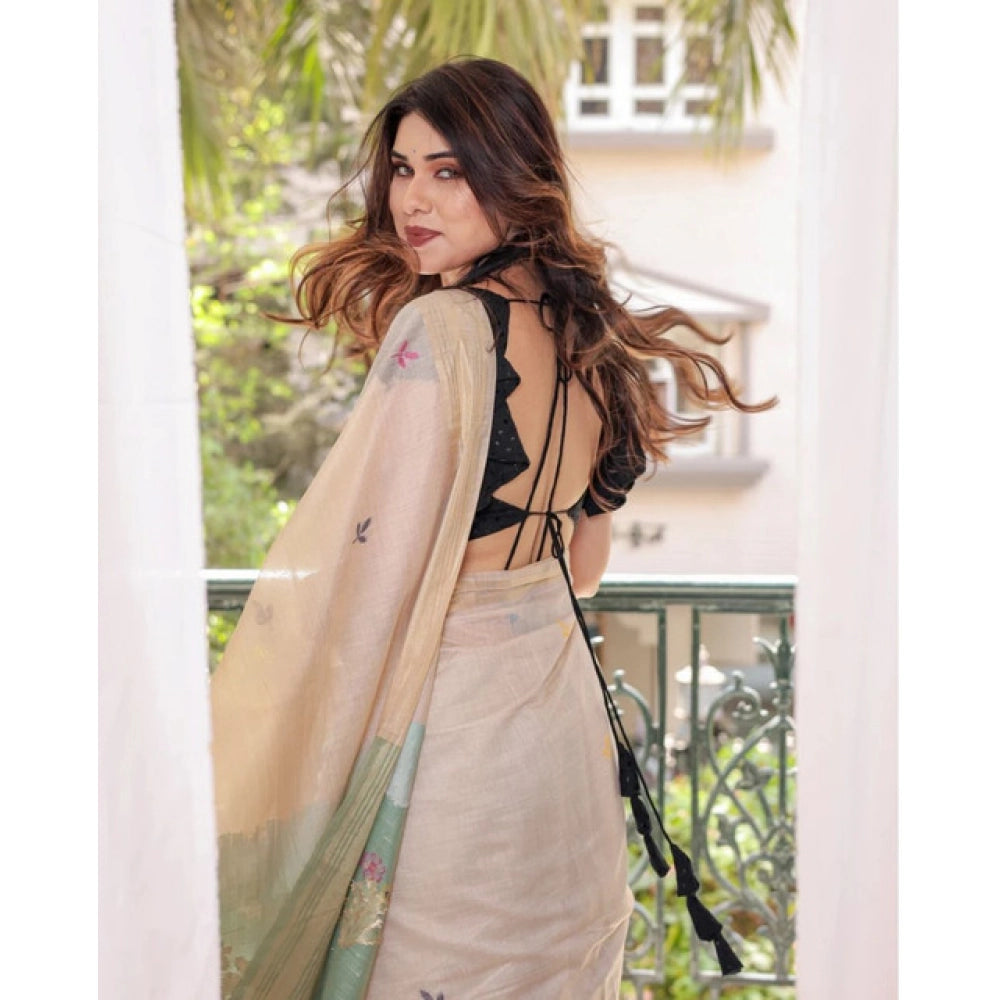 Women's Blended_Cotton Woven_Motifs Saree With Unstitched Blouse 5.5Mtr (Rama_Green) - VANSHELLE