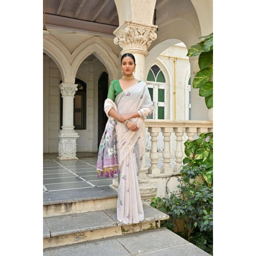 Women's Blended_Cotton Floral Weaving Pattern Saree With Unstitched Blouse 5.5Mtr (Purple) - VANSHELLE