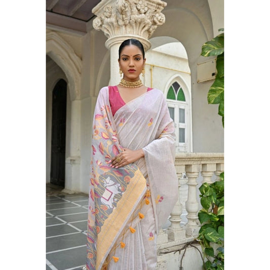 Women's Blended_Cotton Floral Weaving Pattern Saree With Unstitched Blouse 5.5Mtr (Yellow) - VANSHELLE