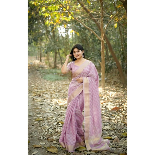 Women's Silk_Blend Checked Saree With Unstitched Blouse 5.5Mtr (Lavender) - VANSHELLE
