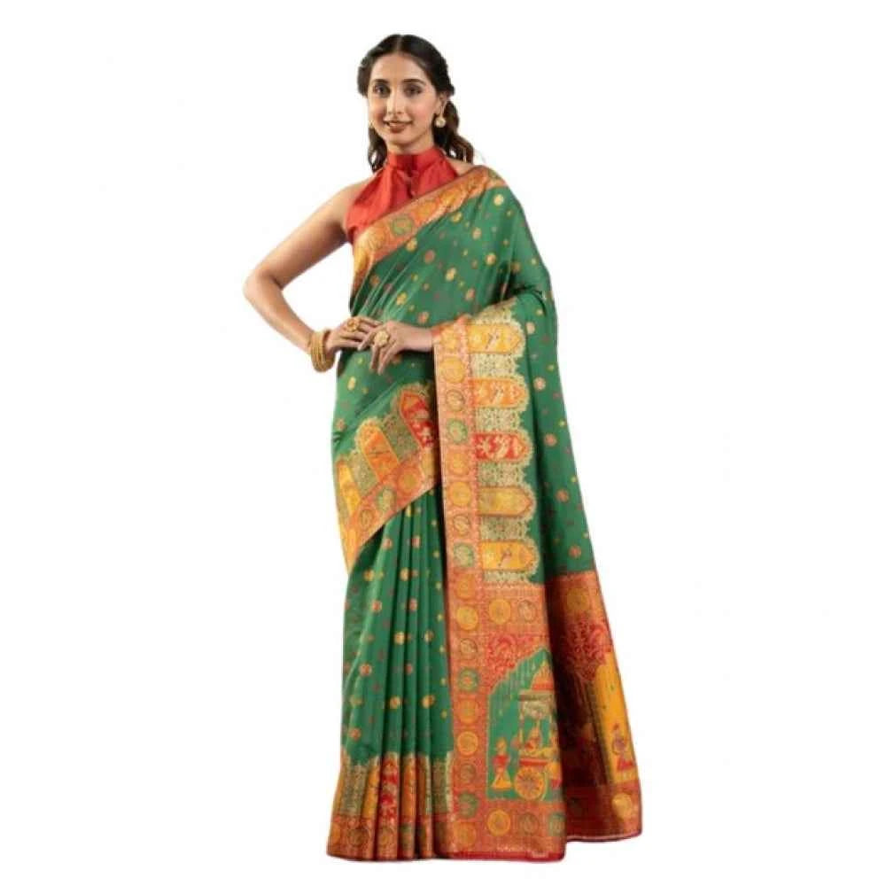 Women's Faux_Banarasi Woven Motifs Saree With Unstitched Blouse 5.5Mtr (Green)