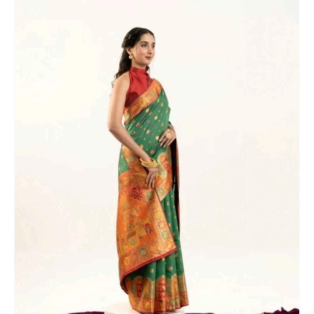 Women's Faux_Banarasi Woven Motifs Saree With Unstitched Blouse 5.5Mtr (Green)