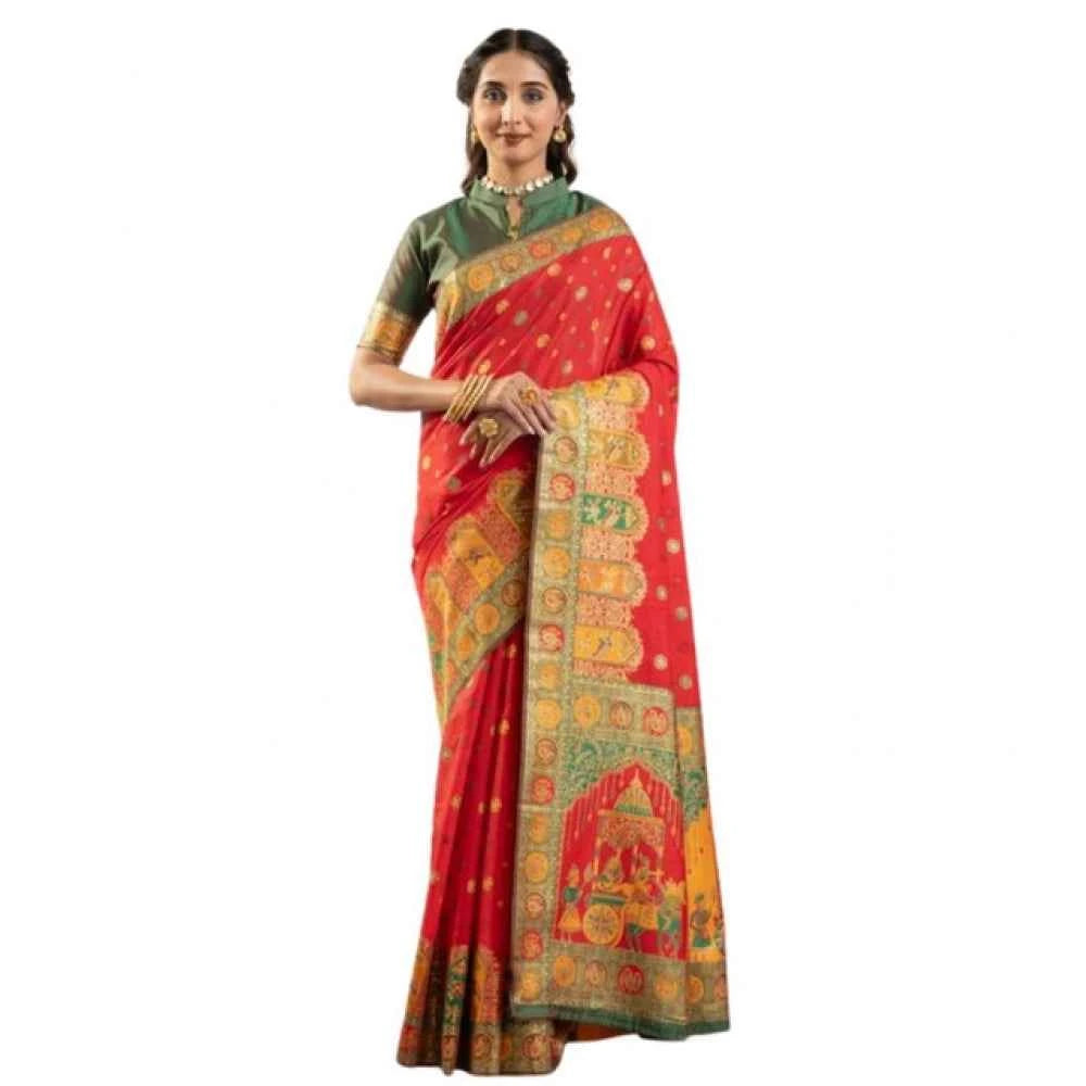 Women's Faux_Banarasi Woven Motifs Saree With Unstitched Blouse 5.5Mtr (Orange)