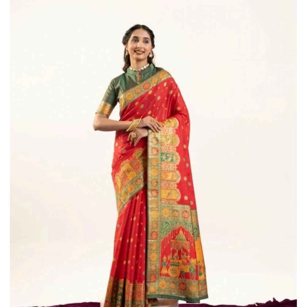 Women's Faux_Banarasi Woven Motifs Saree With Unstitched Blouse 5.5Mtr (Orange)