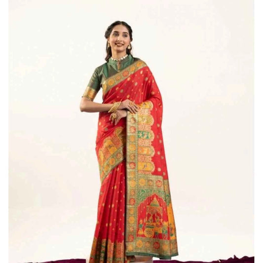 Women's Faux_Banarasi Woven Motifs Saree With Unstitched Blouse 5.5Mtr (Orange)