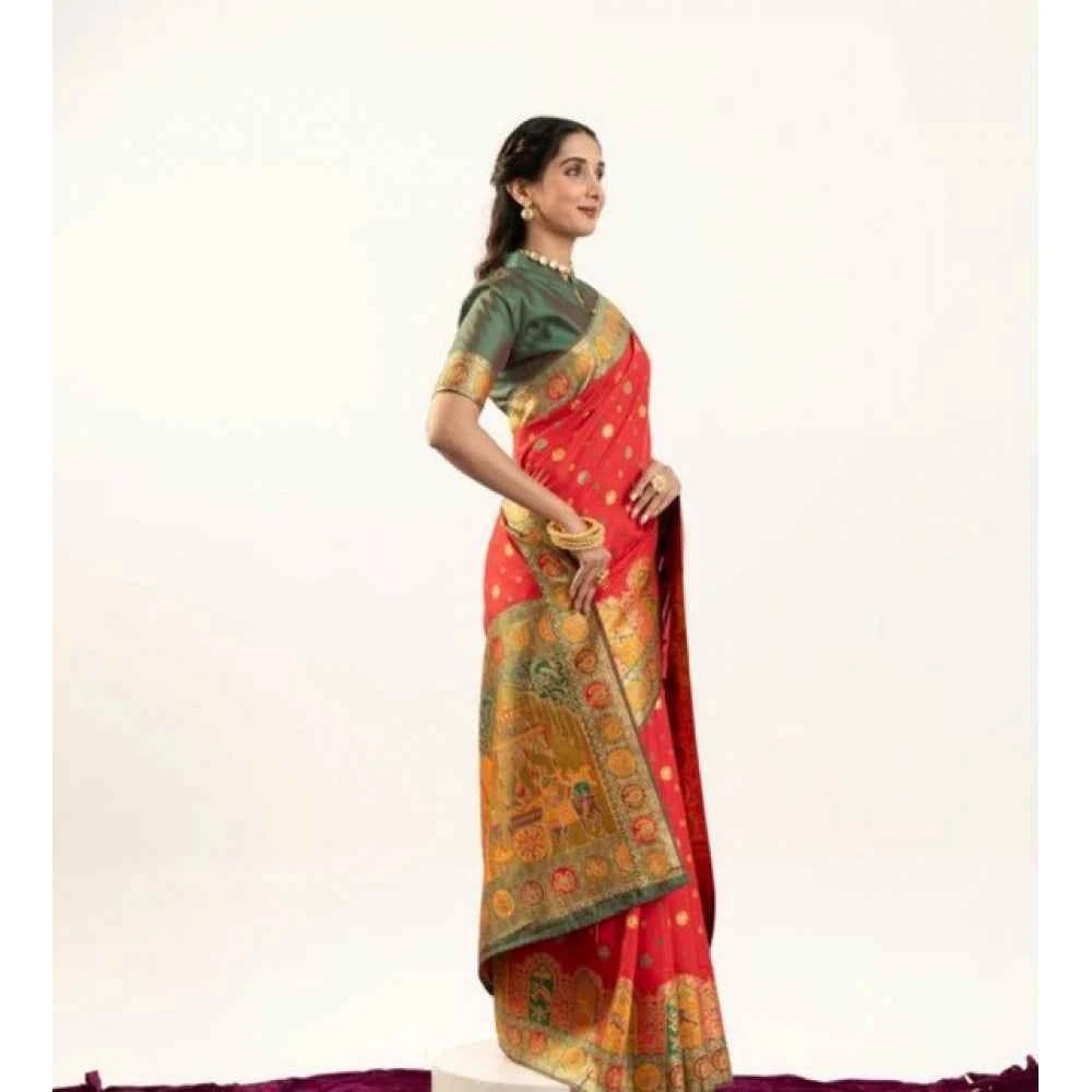 Women's Faux_Banarasi Woven Motifs Saree With Unstitched Blouse 5.5Mtr (Orange)