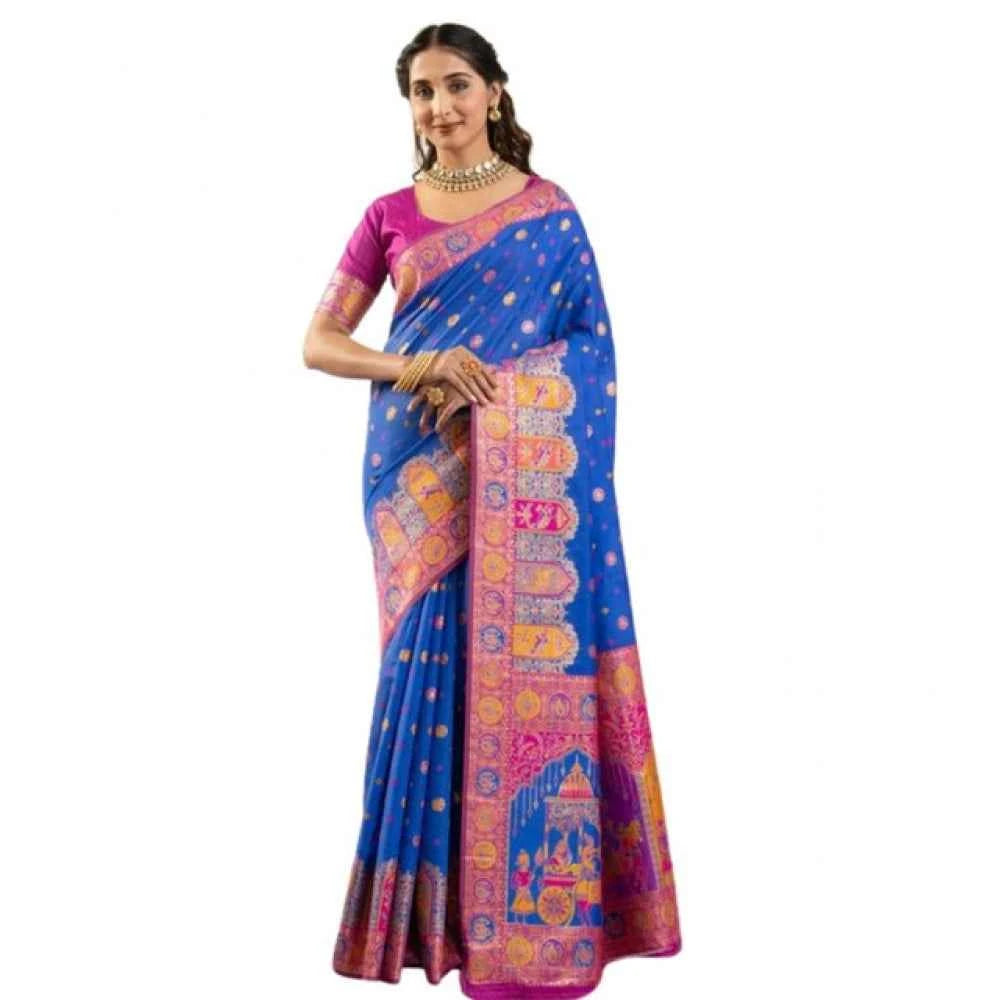 Women's Faux_Banarasi Woven Motifs Saree With Unstitched Blouse 5.5Mtr (Royal_Blue)