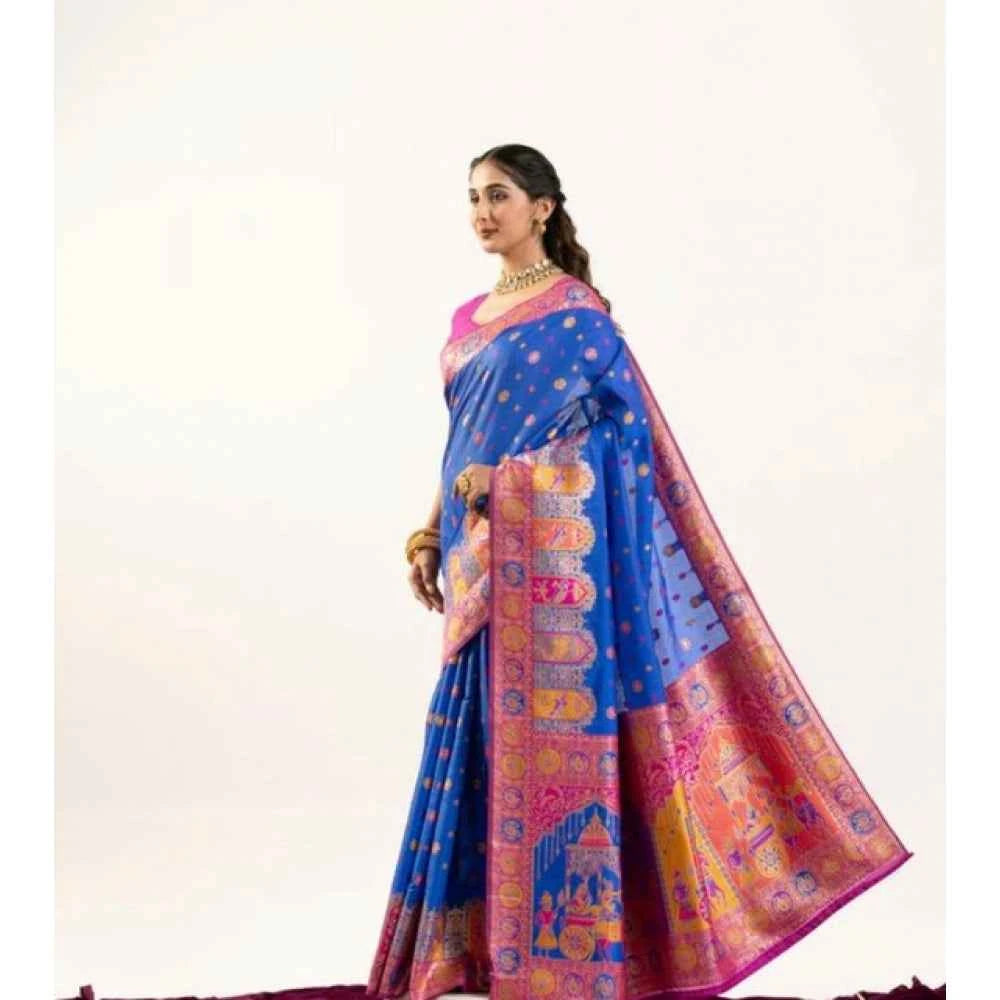 Women's Faux_Banarasi Woven Motifs Saree With Unstitched Blouse 5.5Mtr (Royal_Blue)