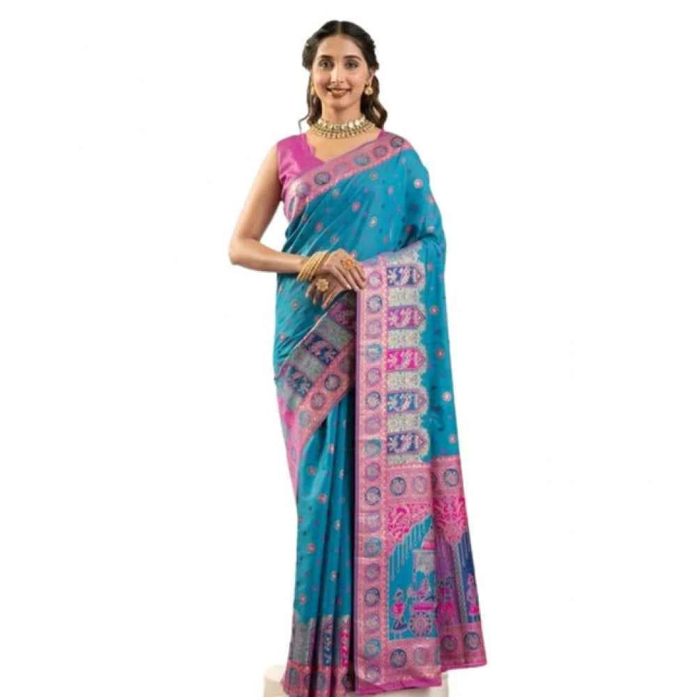 Women's Faux_Banarasi Woven Motifs Saree With Unstitched Blouse 5.5Mtr (Teal)