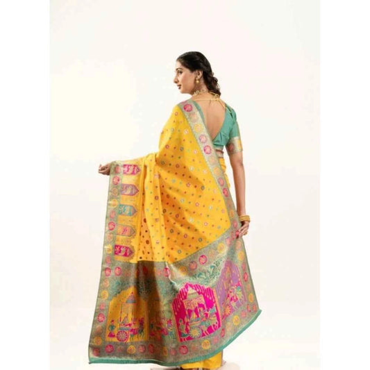 Women's Faux_Banarasi Woven Motifs Saree With Unstitched Blouse 5.5Mtr (Yellow)