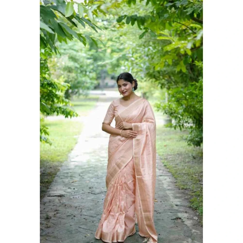 Women's Faux_Banarasi Lining Pattern Saree With Unstitched Blouse 5.5Mtr (Peach)