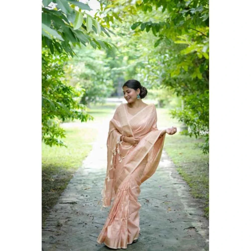 Women's Faux_Banarasi Lining Pattern Saree With Unstitched Blouse 5.5Mtr (Peach)