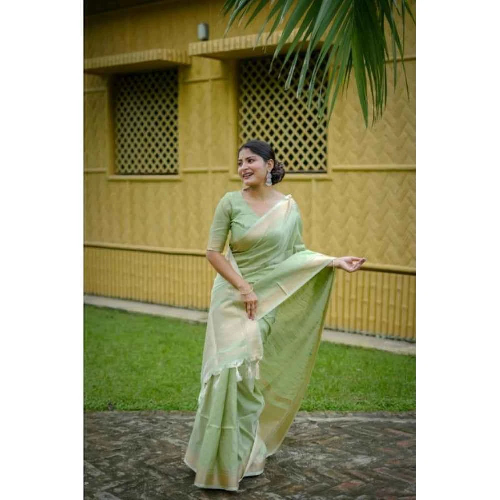 Women's Faux_Banarasi Lining Pattern Saree With Unstitched Blouse 5.5Mtr (Light_Green)