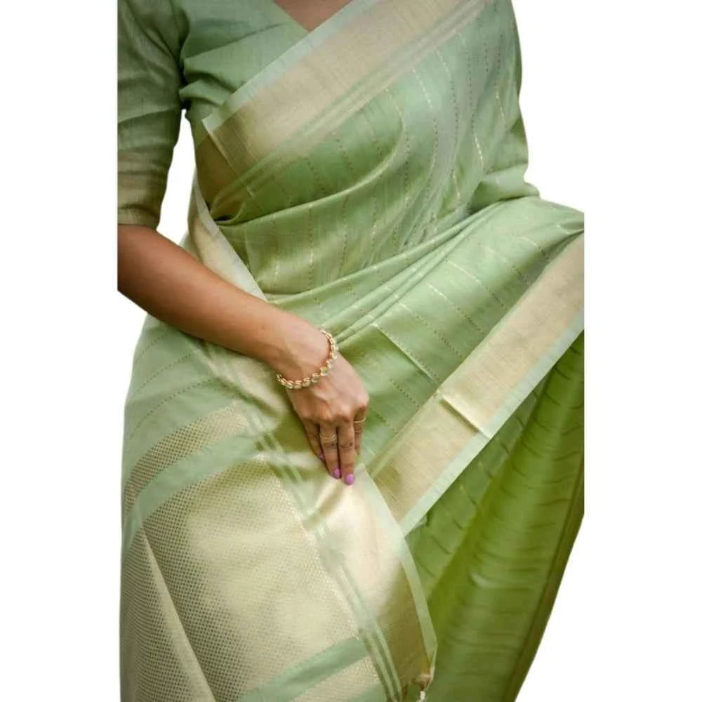 Women's Faux_Banarasi Lining Pattern Saree With Unstitched Blouse 5.5Mtr (Light_Green)