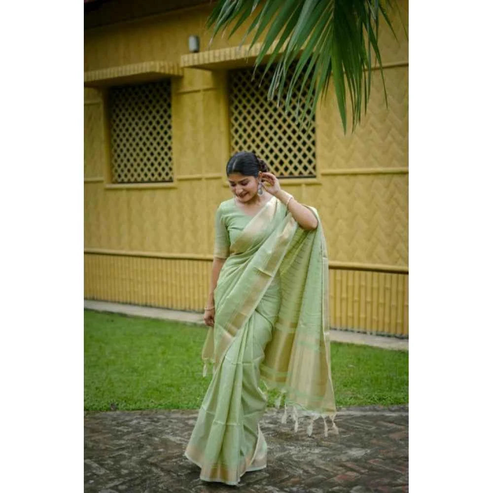Women's Faux_Banarasi Lining Pattern Saree With Unstitched Blouse 5.5Mtr (Light_Green)