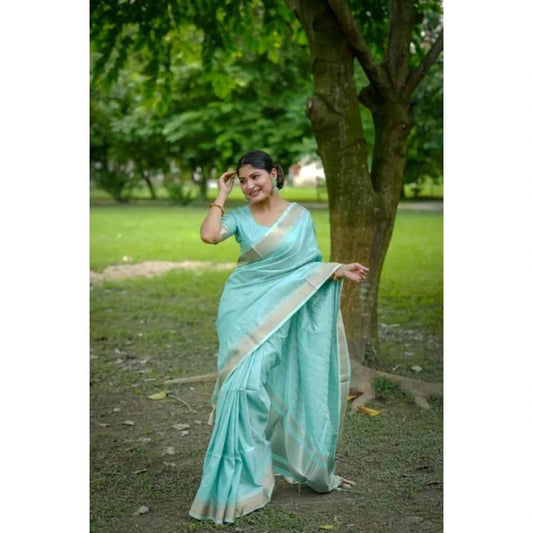 Women's Faux_Banarasi Lining Pattern Saree With Unstitched Blouse 5.5Mtr (Light_Aqua_Blue)