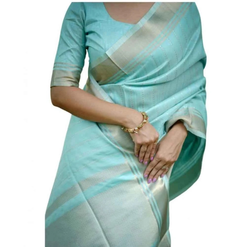 Women's Faux_Banarasi Lining Pattern Saree With Unstitched Blouse 5.5Mtr (Light_Aqua_Blue)