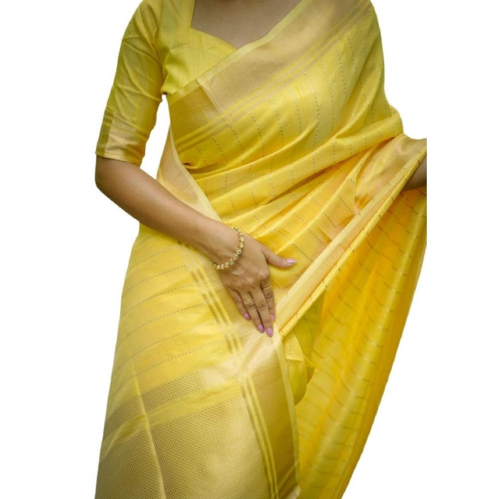 Women's Faux_Banarasi Lining Pattern Saree With Unstitched Blouse 5.5Mtr (Yellow) - VANSHELLE