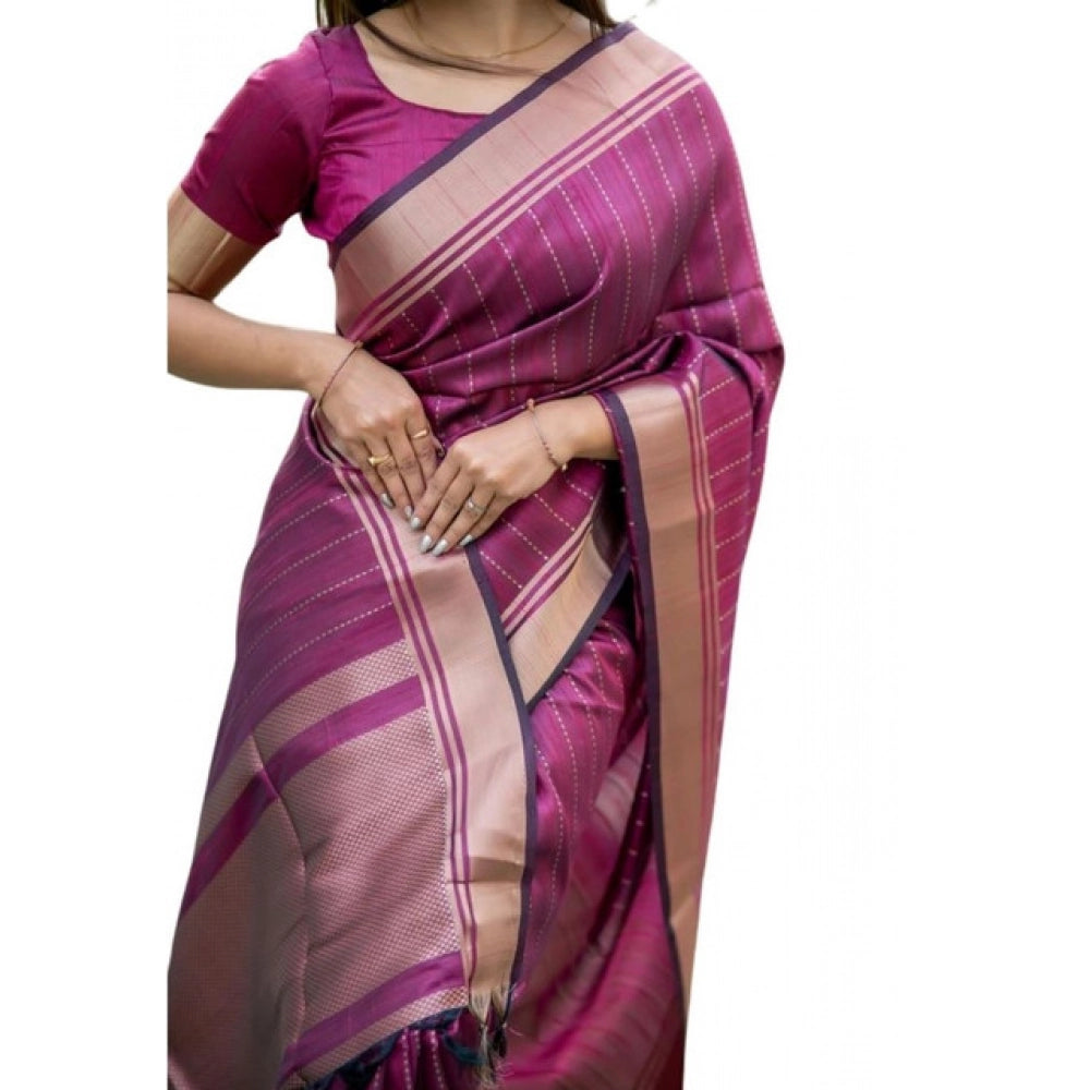 Women's Faux_Banarasi Lining Pattern Saree With Unstitched Blouse 5.5Mtr (Magenta) - VANSHELLE