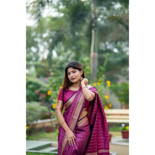 Women's Faux_Banarasi Lining Pattern Saree With Unstitched Blouse 5.5Mtr (Magenta) - VANSHELLE