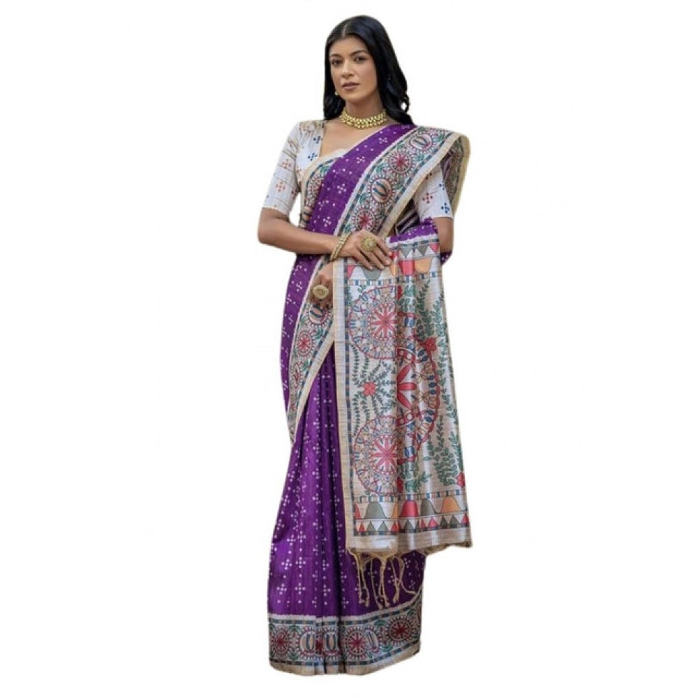 Women's Faux_Tussar Geometric_Print Saree With Unstitched Blouse 5.5Mtr (Purple) - VANSHELLE