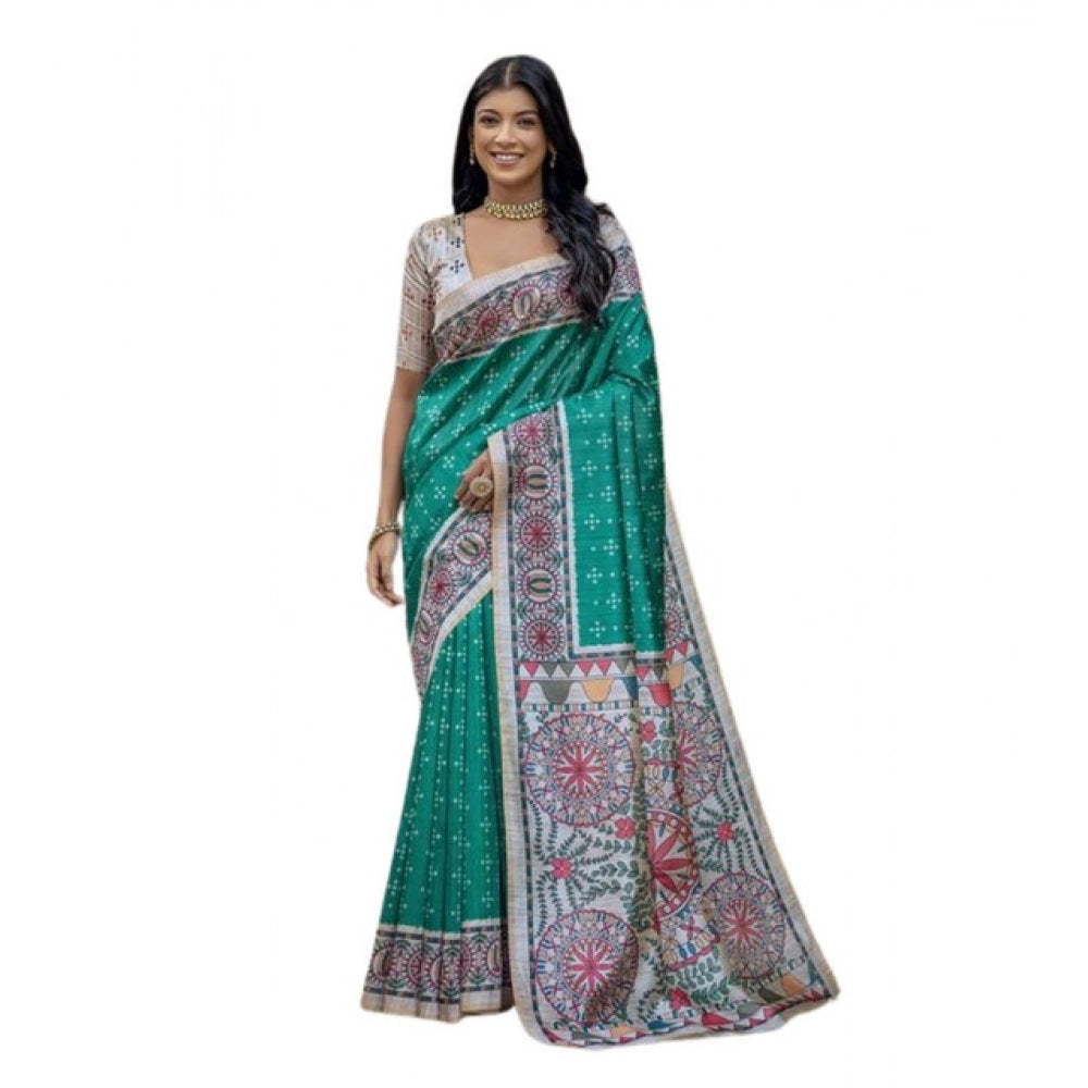 Women's Faux_Tussar Geometric_Print Saree With Unstitched Blouse 5.5Mtr (Rama_Green) - VANSHELLE