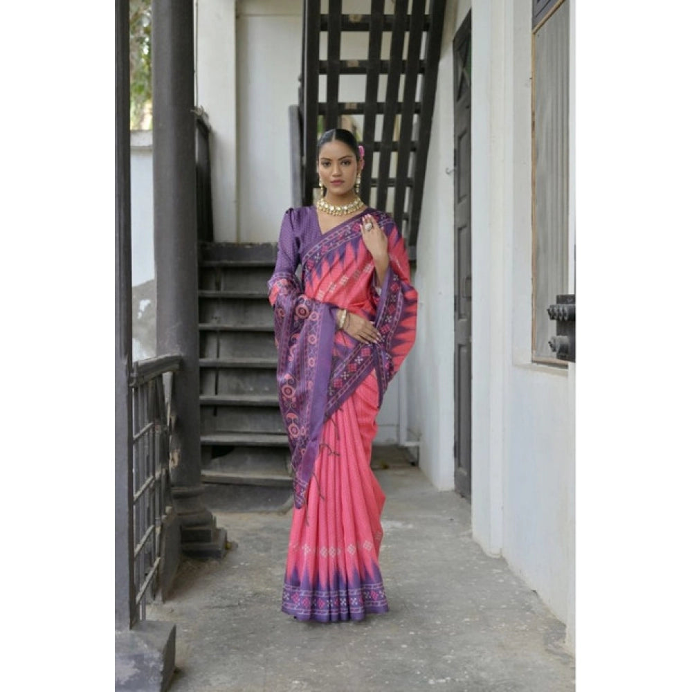 Women's Faux_Tussar Ikat Saree With Unstitched Blouse 5.5Mtr (Peach) - VANSHELLE